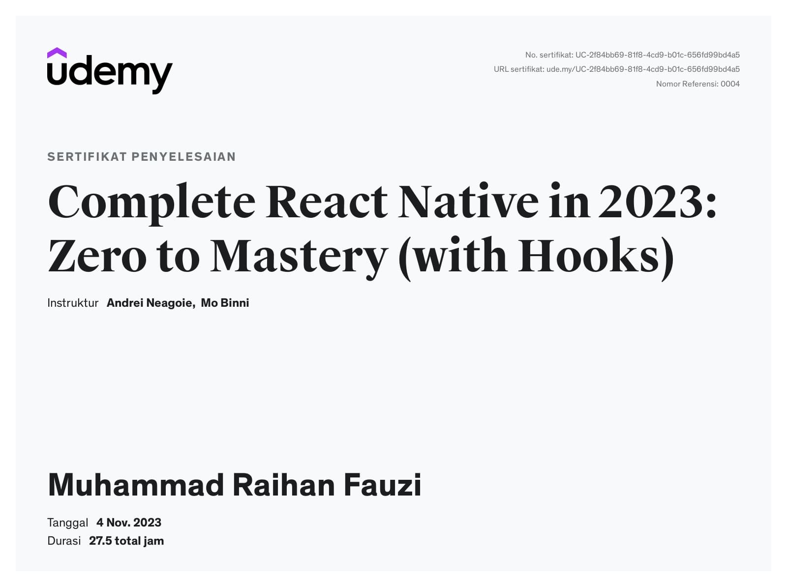 Complete React Native in 2023: Zero to Mastery (with Hooks)